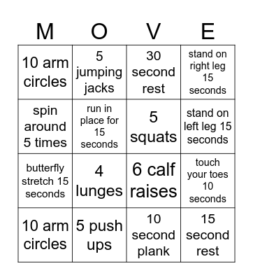 Fitness Bingo Card