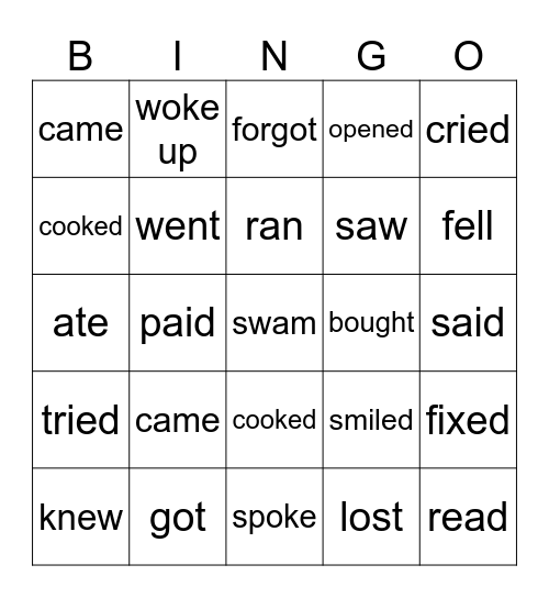 Past tense Bingo Card