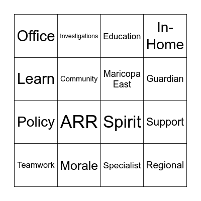 REGIONAL Blackout Bingo Card