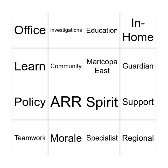 REGIONAL Blackout Bingo Card