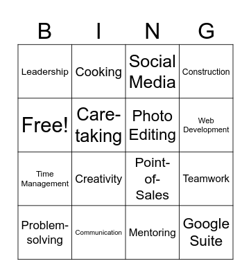 Assess Wendy's Skills Bingo Card