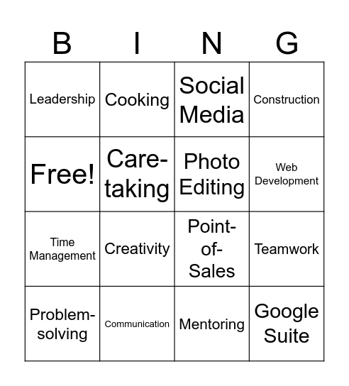 Assess Wendy's Skills Bingo Card