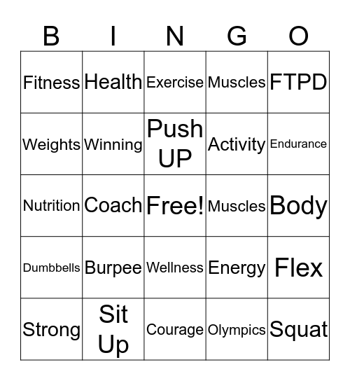 Raw'Fitness Bingo Card