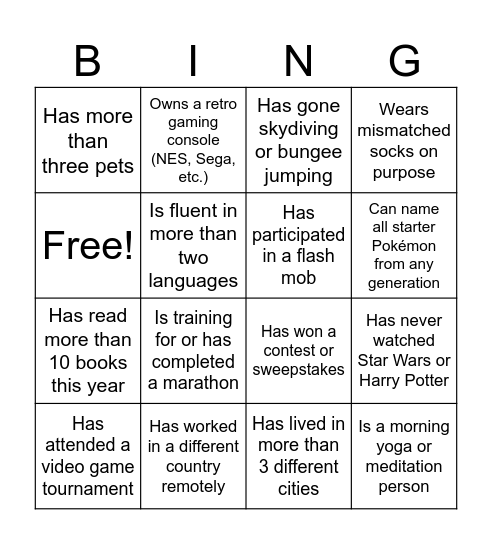 Untitled Bingo Card