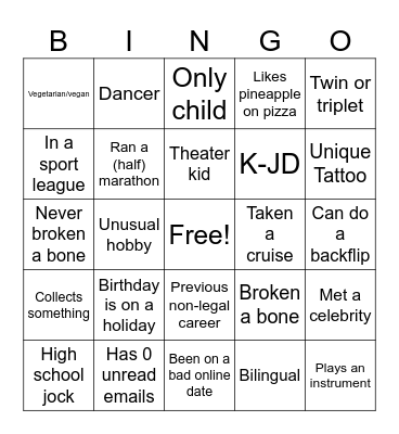 DLR Mingling Bingo Card