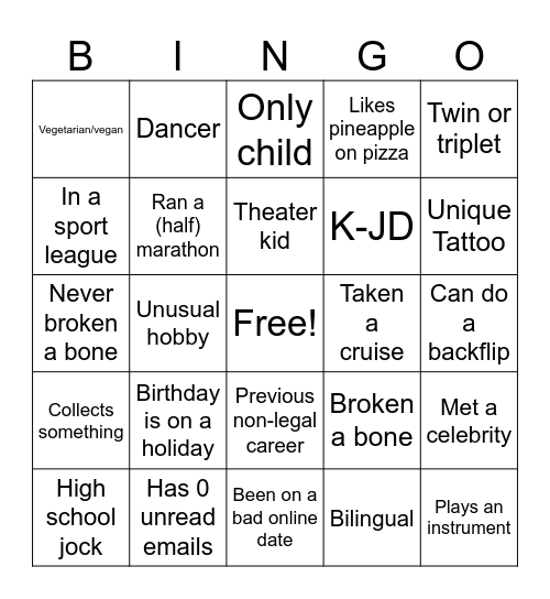 DLR Mingling Bingo Card