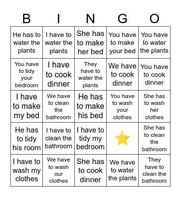 Have to and has to bingo Card