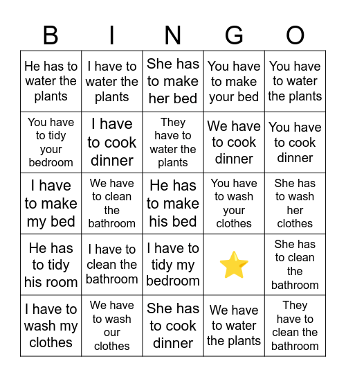 Have to and has to bingo Card