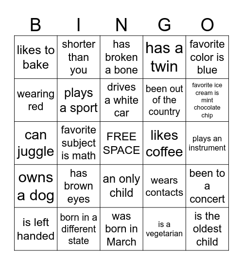 People Bingo Card