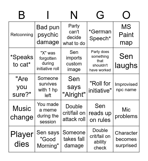 Sen Bingo Card