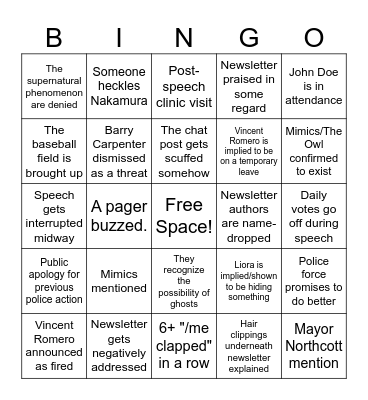 Nakamura Speech Bingo Card
