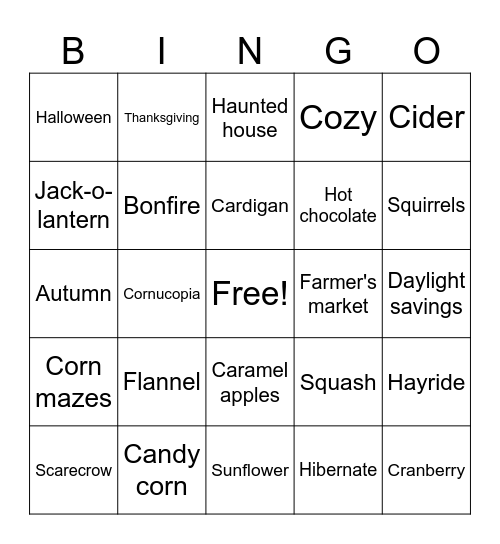 Autumn Bingo Card
