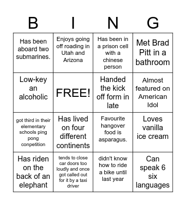IG Member Bingo Card