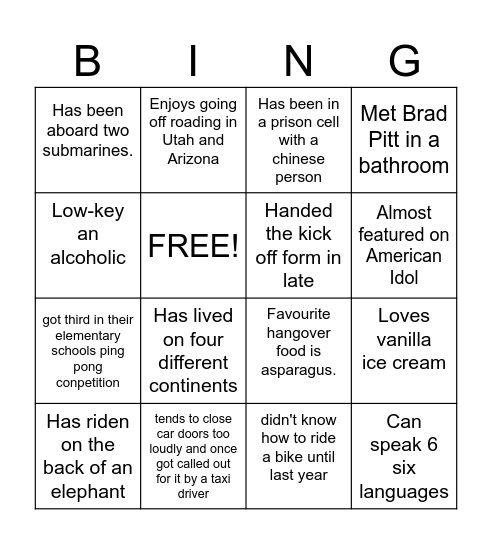 IG Member Bingo Card