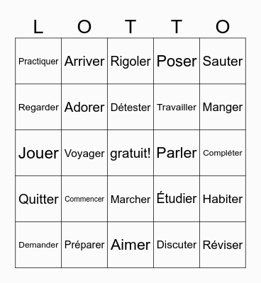 French verbs Bingo Card