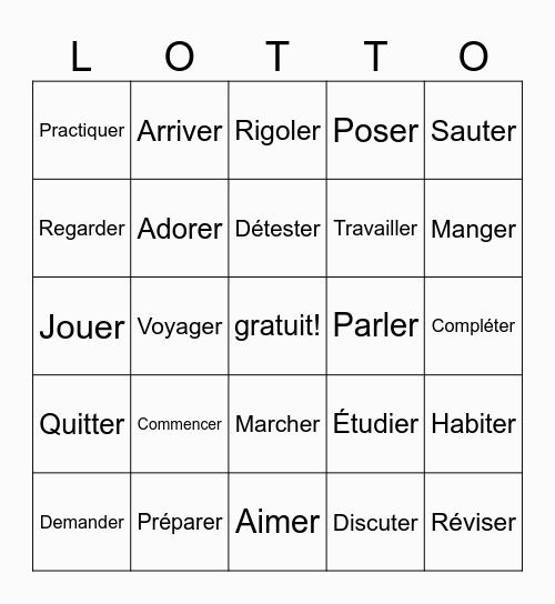 French verbs Bingo Card