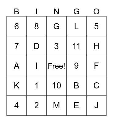 Letters and Numbers Bingo! Bingo Card