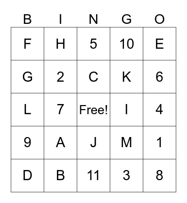 Letters and Numbers Bingo Card