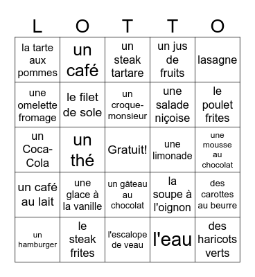 Au restaurant Bingo Card