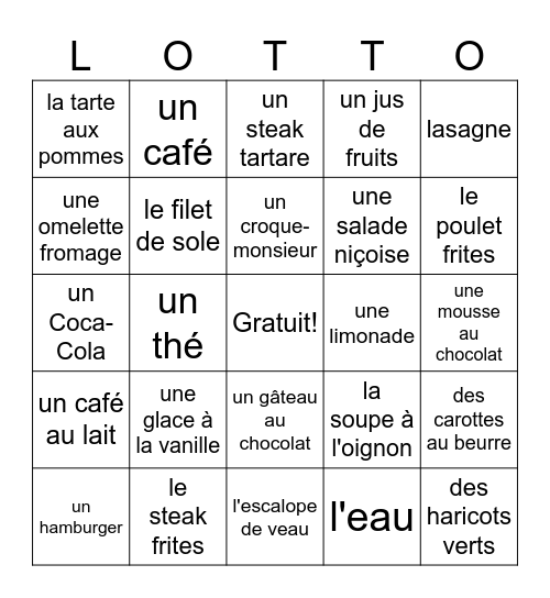 Au restaurant Bingo Card