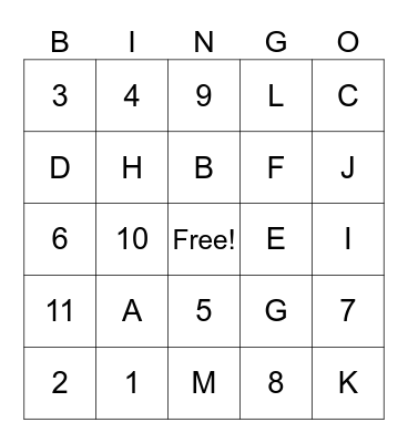 Letters and Numbers Bingo! Bingo Card