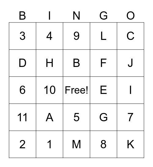 Letters and Numbers Bingo! Bingo Card