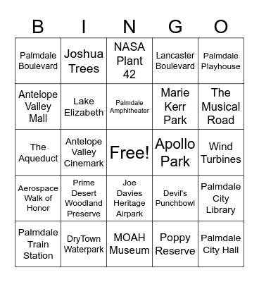 Local Geography Bingo Card