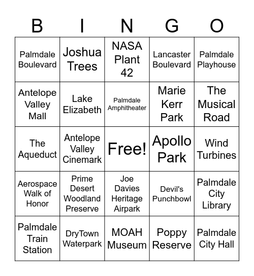 Local Geography Bingo Card