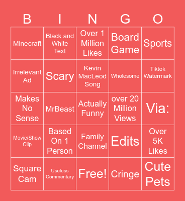 YT Shorts Bingo Card