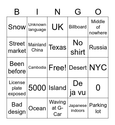 Geoguessr Bingo Card