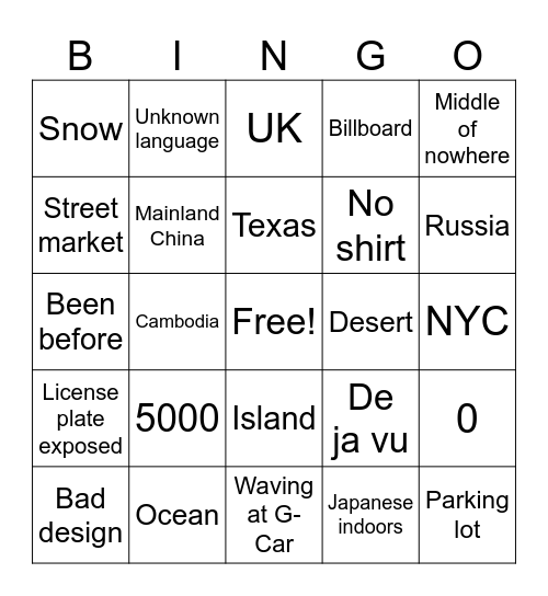 Geoguessr Bingo Card