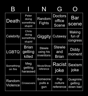 Family Guy Bingo Card