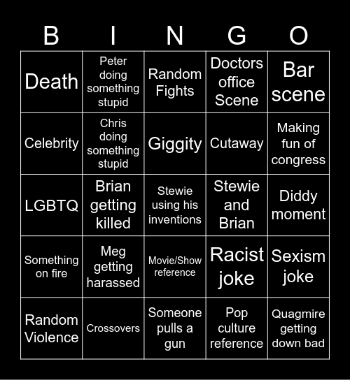 Family Guy Bingo Card