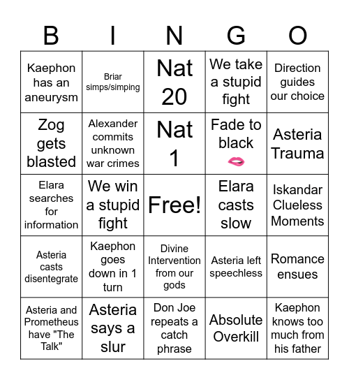 D&D fuckery Bingo Card