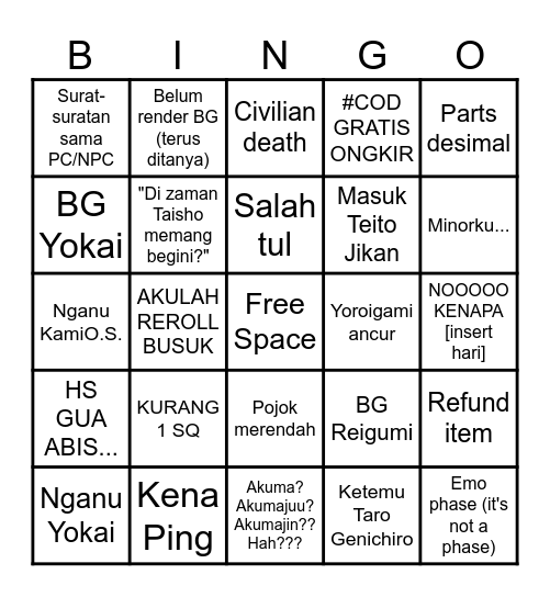 PTSD BINGO Card