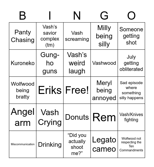 Trigun Bingo Card