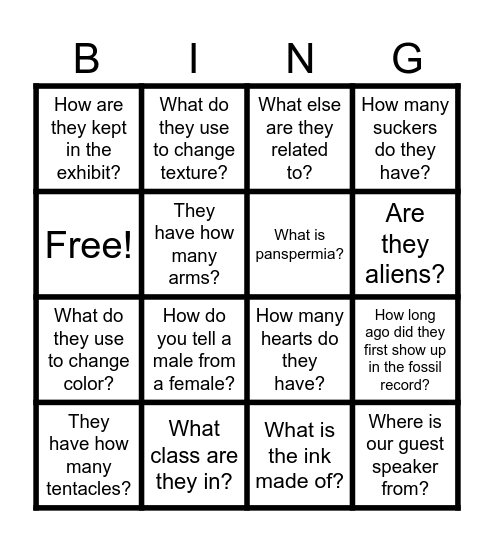 Are Octopuses Aliens?! Bingo Card