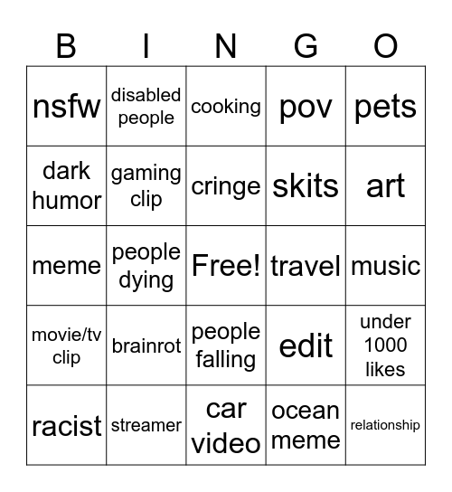 IG Reels Bingo Card