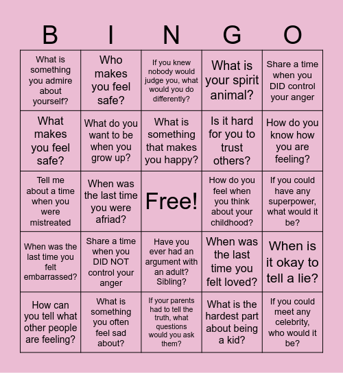 Emotions Bingo Card