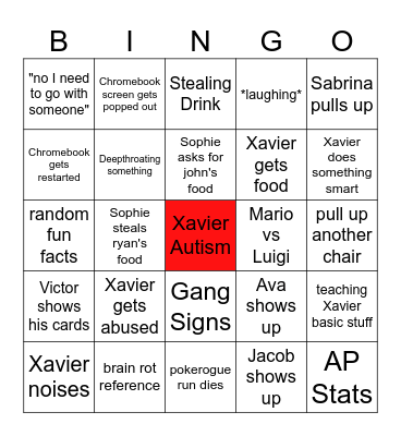 Lunch table bingo Card