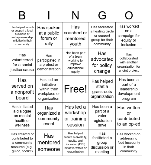 Leadership Bingo Card