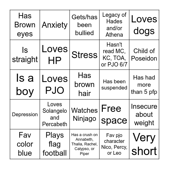 How simular are you to me? Bingo Card