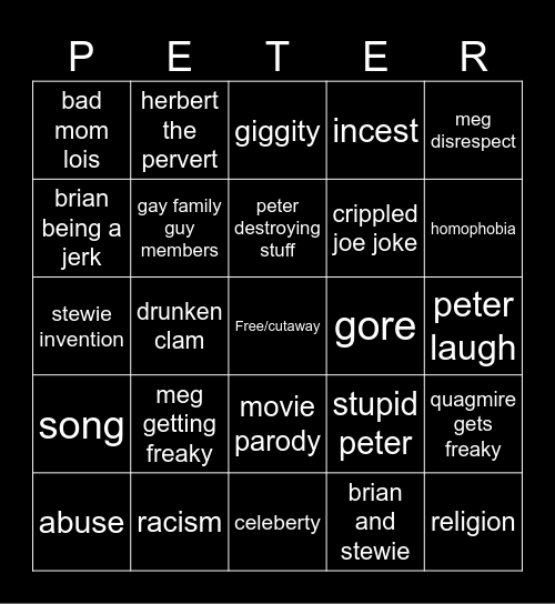 Family guy Bingo Card