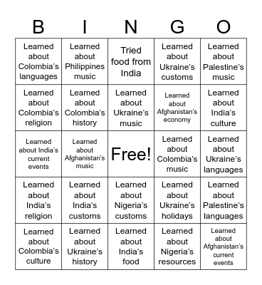 Newcomer PD Bingo! Bingo Card