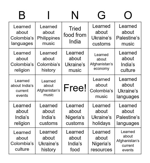 Newcomer PD Bingo! Bingo Card