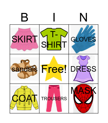 Clothes Bingo Card