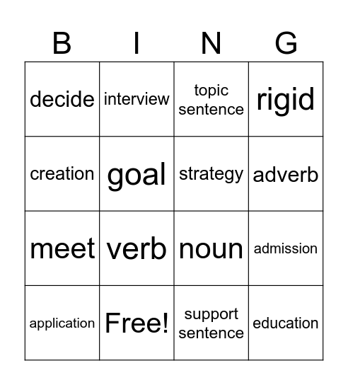 Pre-Unit Bingo Card