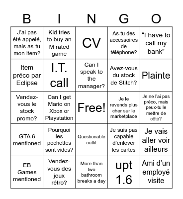 GameStop Bingo Card