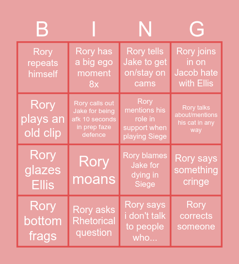 Rory bingo Card