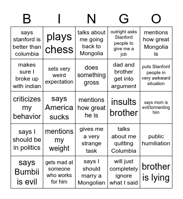 trip bingo Card